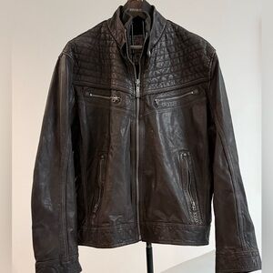 Affliction Dark Brown Leather Bomber Jacket
